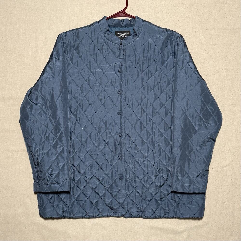 Carol Little Saint Tropez 100% Silk Jacket Quilted w/ Iridescent Beading Sz 16
